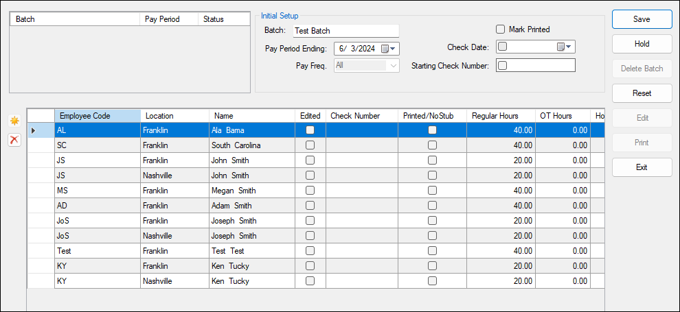 List of employees for batch payroll